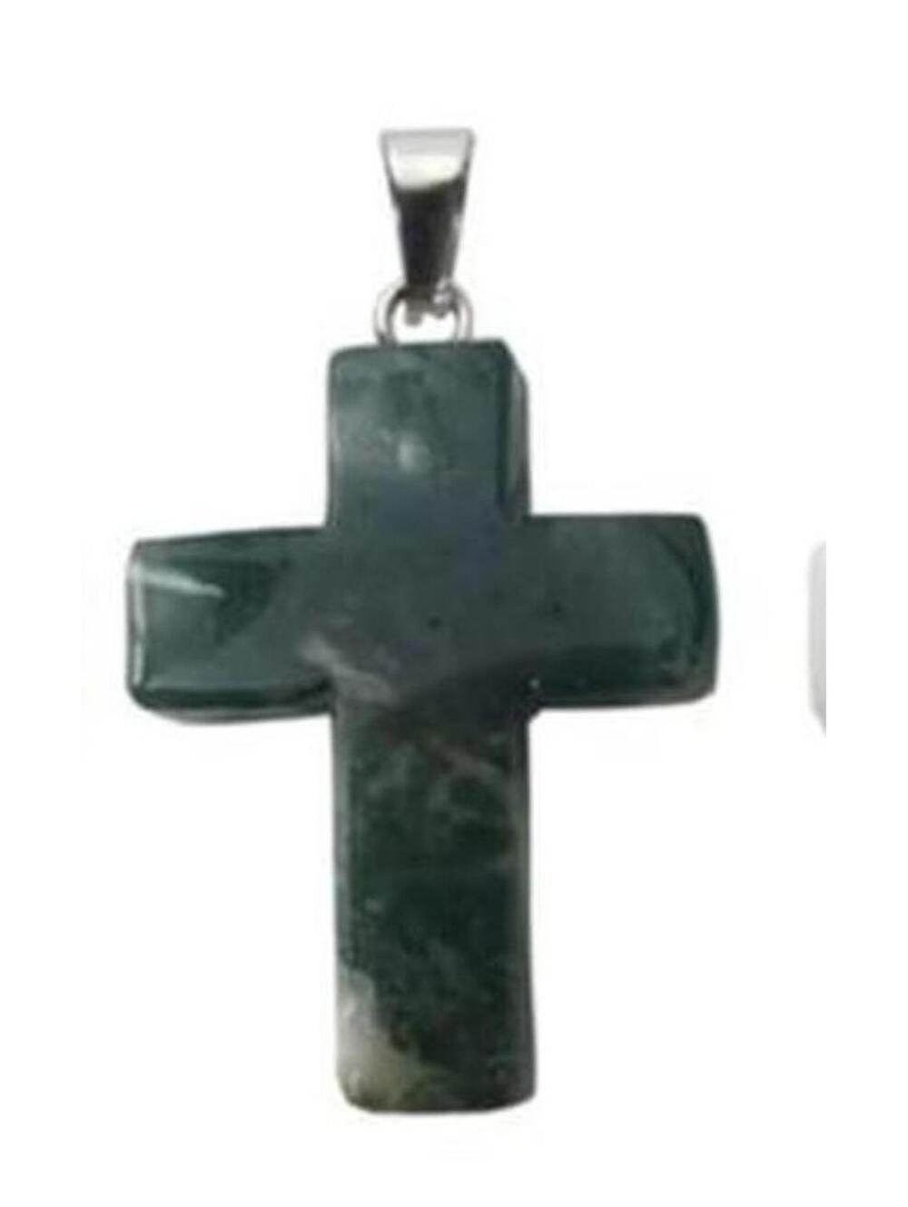 Green Cross Quartz Crystal Charm Pendant Necklace Faith Jewelry Gift New - Picture 1 of 5
